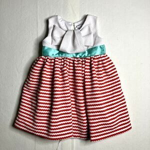 Rare Editions Dress Size 24m Sleeveless Red Stripe Bow Twirl